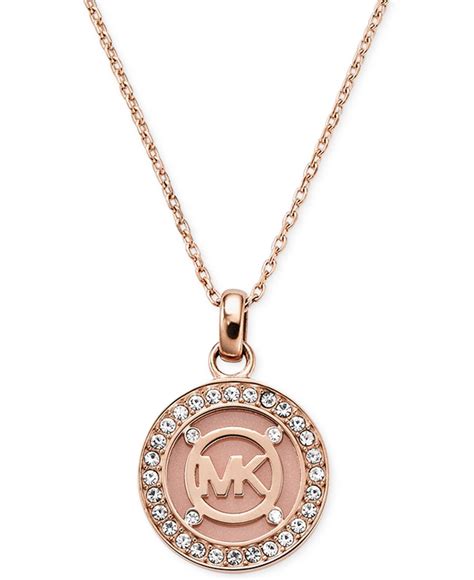 michael kors rose gold crystal logo disc pendant|michael kors rose gold bangle.